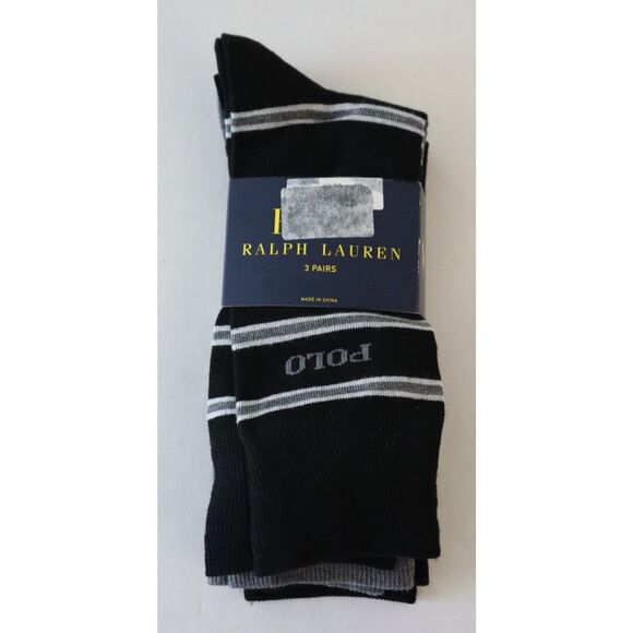Polo Ralph Lauren Men's Sz 10-13 Black/Gray/Striped 3-Pair Casual/Dress Socks - Picture 1 of 8